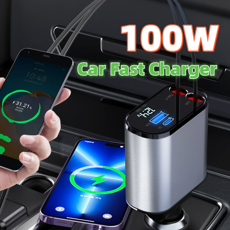 Metal Car Charger 100W Super Fast Charging USB And TYPE-C Adapter