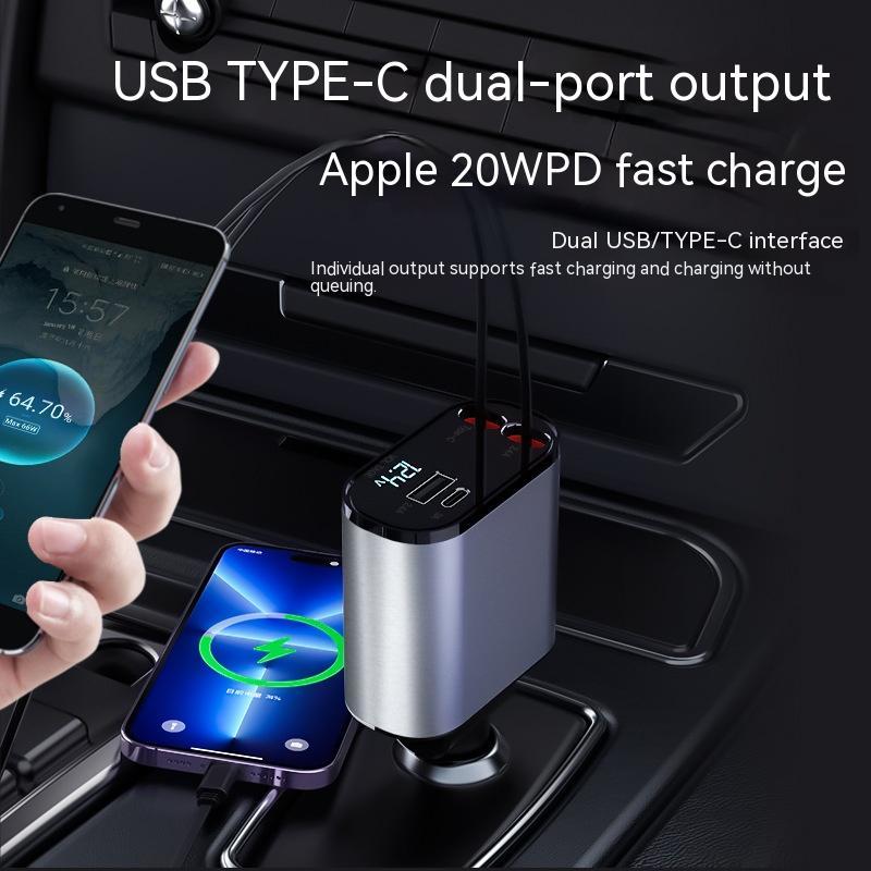 Metal Car Charger 100W Super Fast Charging USB And TYPE-C Adapter